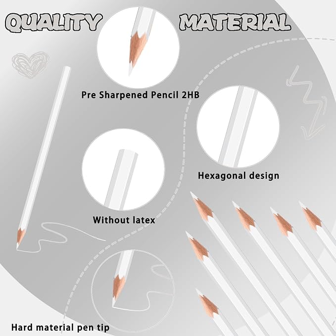 36 Pack White Colored Pencils for Kids, Pre-sharpened Art Pencils Back to School Supplies Set, Drawing Sketching Pencils for Students, Teachers, Classroom