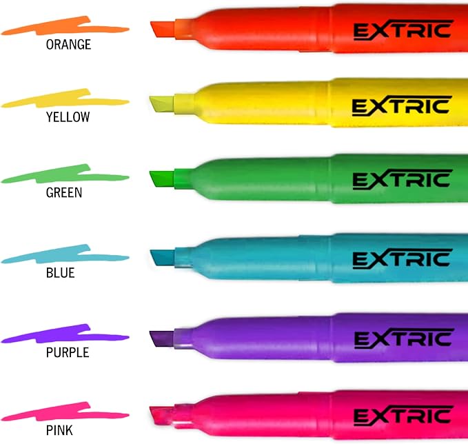 EXTRIC 24 Pack Highlighters, 6 Assorted Colors Fluorescent, Quick Dry, Pen Style Chisel Tip highlighter marker, Smudge Free, Pocket Size
