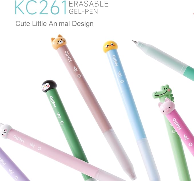 languo Erasable Gel Pens, 0.6mm Fine Tip, Twist Retractable, 10 Pack | Cute Animal Design, Assorted Ink Colors, Smooth Ink Flow, Clean Corrections, Ideal for Drawing, Writing, Journaling, Planners