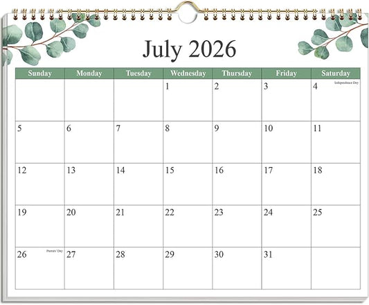 Calendar 2026-2027 - Wall Calendar 2026-2027 from July 2026 to December 2027, 2026-27 Wall Hanging Calendar Planner with Thick Paper, 12" x 14.5", Leaf