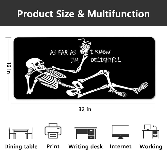 Britimes Black Skull Frame Desk Mat Funny Skeleton Deak Pad Non-Slip PU Leather Large Keyboard Mouse Pad Office Desktop Accessories for Office,Work,Home Decor(31.5"X15.7")
