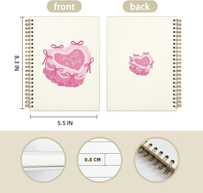 Pink Coquette Journal Notebook, Preppy Pink Aesthetic Notebook Journal for Women, Pink Office Supplies, I'm Just a Girl Cute Notebook, 5.5x8.3 Inch