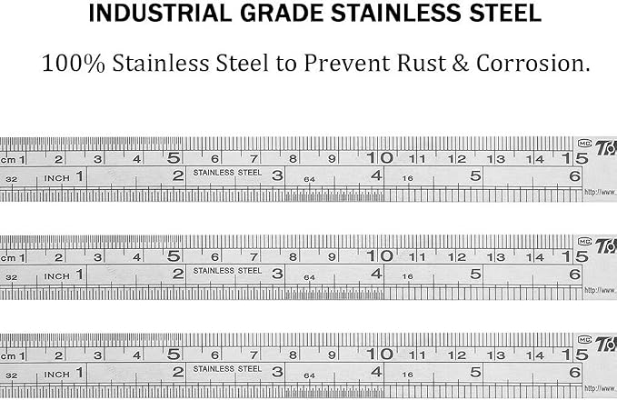 ZZTX Metal Ruler 6 Inches Stainless Steel 12 Pack | Rust-proof, Straight edge, Precise markings, Clear read