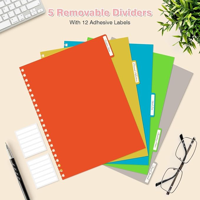 Spiral Notebook 8.5" x 11", 5 Subject Notebooks College Ruled with Dividers | 300 Pages 100GSM Thick Spiral Writing Journal for Women & Men, Large A4 Lined Journal Notebooks for Work, School Supplies