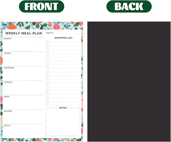 Thboxes 60 Sheets Magnetic Weekly Meal Planner for Fridge, Grocery List Pad | Tear-Off Shopping List, 7 x 10 In, Flower Design, Full Backing Grip, for Meal Prep, Kitchen, Families, Parents, Home Office