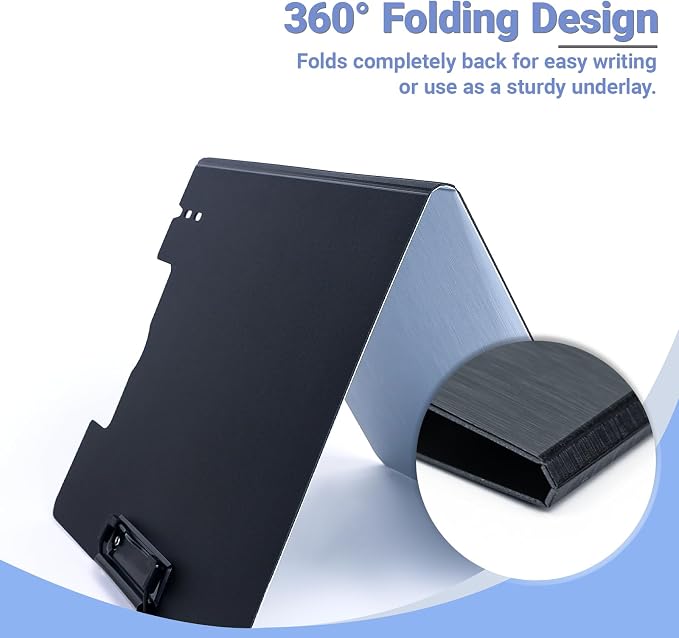 Clipboard Folder, with Dual Metal Clips, Embossed-Texture, Folding 360° Rotating, Nursing Clipboard for Letter and A4, Pen Holder (Silver, 5)