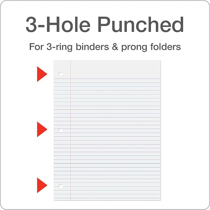 Oxford Loose Leaf Paper, 500 Sheets, College Rule Filler Notebook Paper, 8-1/2" x 11", 3-Hole Punched Fits 3-Ring Binders (62349)