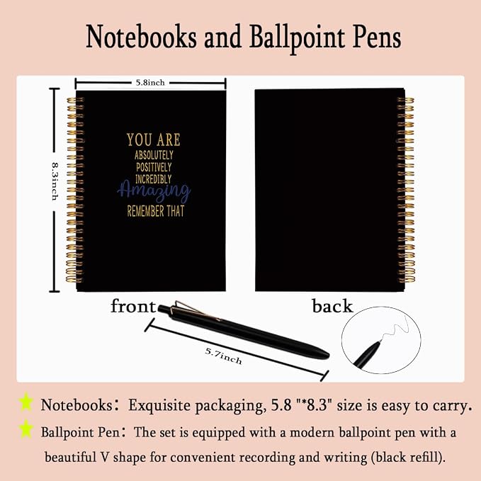 Inspirational Spiral Notebook with Pen Set - A5 College Ruled Lined Journal, Motivational Hardcover Diary, Coworker Leaving Goodbye Gifts, New Job Congratulation Gifts for Women Men, 80 Sheets