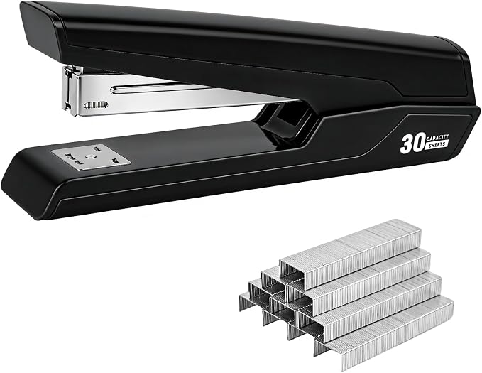 Metal Stapler with 830 Staples, Office Stapler, Staplers for Desk, 30 Sheet Capacity, Non-Slip, Black