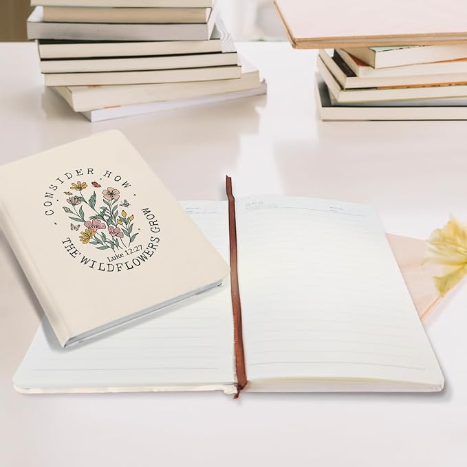 Beige Christian Hard Shell Journal Notebook 200 Sheets (5.8 x 8.3) | Bible Verse Gifts for Women, College Ruled Notebook, Inspirational Notebooks, Journals for Writing Planner Note Taking
