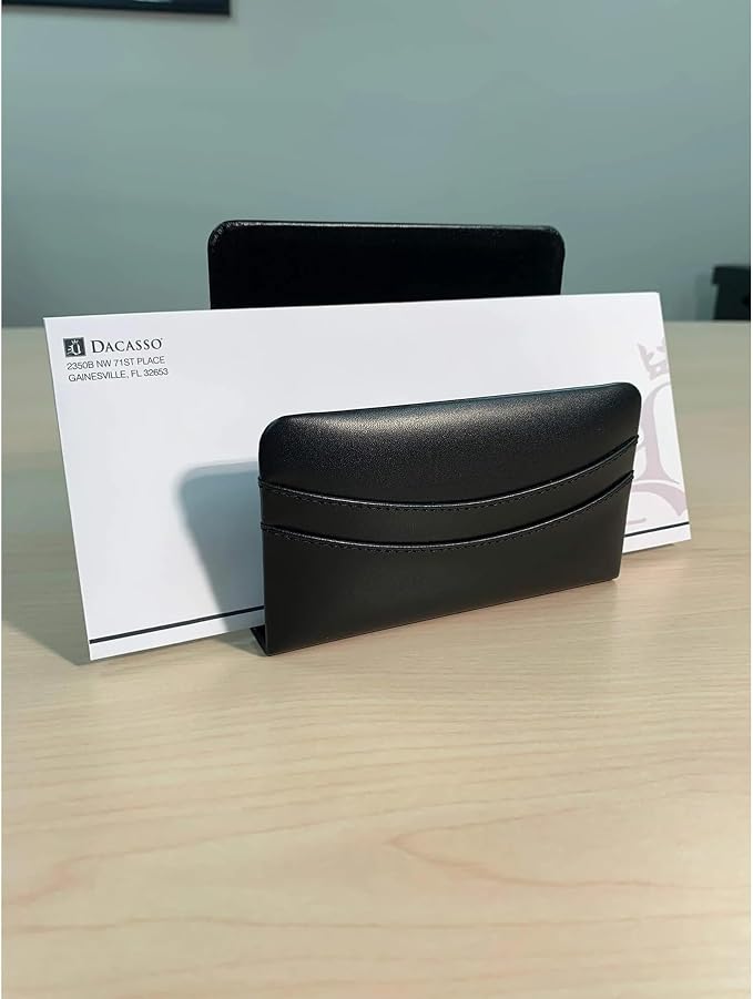 DACASSO Black Leather 11-Piece Desk Set - Luxury Leather Desk Pad & Desk Organization Essentials - Office Organization & Executive Desk Decor - (Silver Accent)