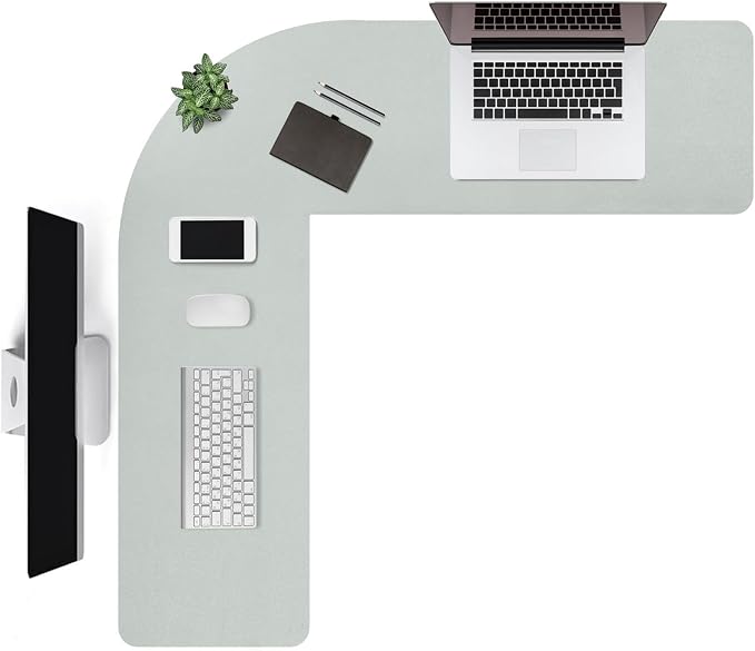 L Shaped Gaming Desk Mat Mouse Pad, Light Grey, 44"x44"x16" | PU Leather Corner Desk Mat Blotter, Waterproof Desktop Protector for Computer Keyboard Home Office
