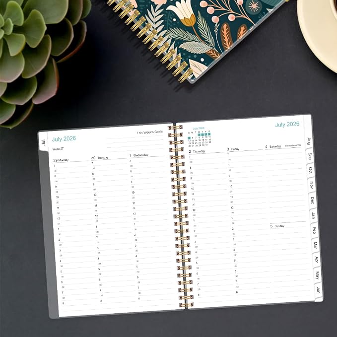 2026-2027 Appointment Book & Planner - 2026-2027 Daily Hourly Planner from July 2026 - June 2027, Weekly Appointment Book with 30-Minute Interval, Medium 6.4" x 8.5", Flower-B
