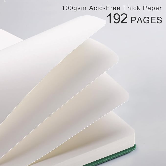 Blank Journal Notebook for Women Men, 192 Pages, A5 (5.7'' x 8.3'') | Hardcover Leather Notebook with 100GSM Thick Paper for Traveling, Sketching, Drawing, Painting (Dark Green)