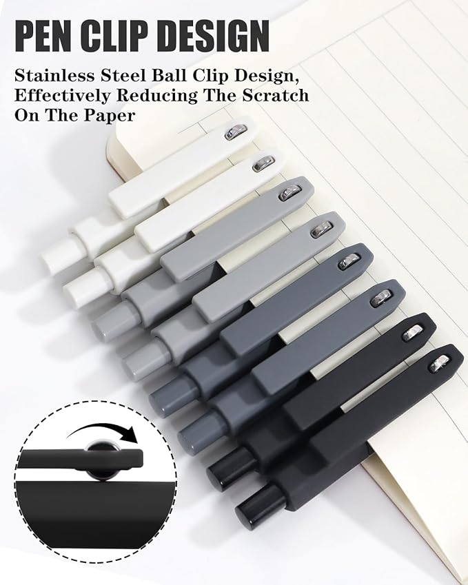Vitoler Black Ink Gel Pens, 8pcs 0.5mm Smooth Writing Pens with Fidget | For Women, For Teachers, For Nurses, Quick dry, Liquid Ink, For Badge, Felt Tip, Medium Point, For Journaling, Cute