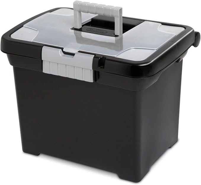 Sterilite Portable File Box with Latching Lids for Home and Office, 12-Pack | Heavy-Duty and Stackable Plastic Containers with Latches for Closet, Cabinet, Bedroom, Bathroom and Dorm Room Organization