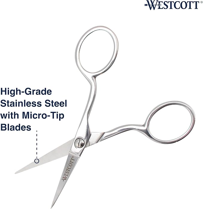 Westcott 4in Forged Paper and Fabric Scissors, Precision Scissors for Embroidery Detail, Sewing and Crafts