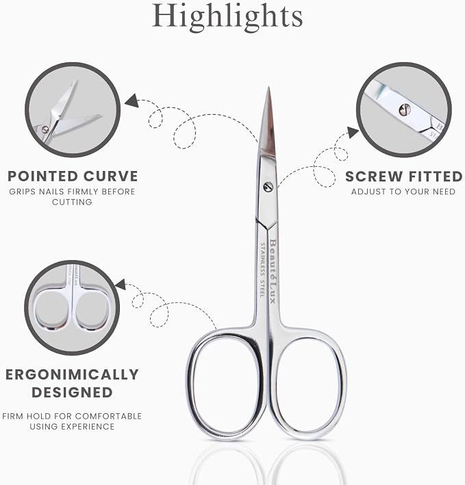 Professional Curved Grooming Scissors – Stainless Steel Precision Scissors for Eyebrow & Cuticle Care (Cuticle - Curved, 3.5'' Inches)