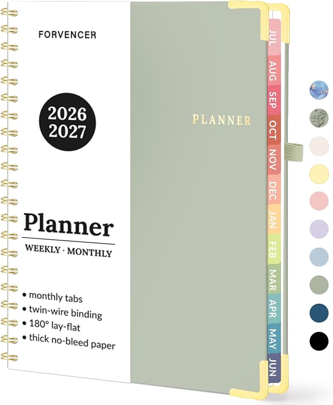 Forvencer Academic Planner 2026-2027, July 2026-June 2027 Weekly & Monthly Hardcover Calendar Planner, 8.5" X 11", Daily Agenda Book, School Office Notebook College Teacher Student Organizer A4, Green