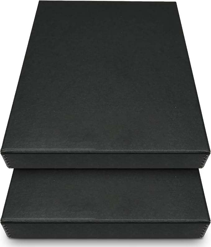 Golden State Art, Clamshell Archival Storage Box 16x20, Black, Pack of 2 | Acid-Free Photo Box with Metal Edge Corner, Preserve And Store Paper Documents Cards Prints Arts and Crafts DIY Projects