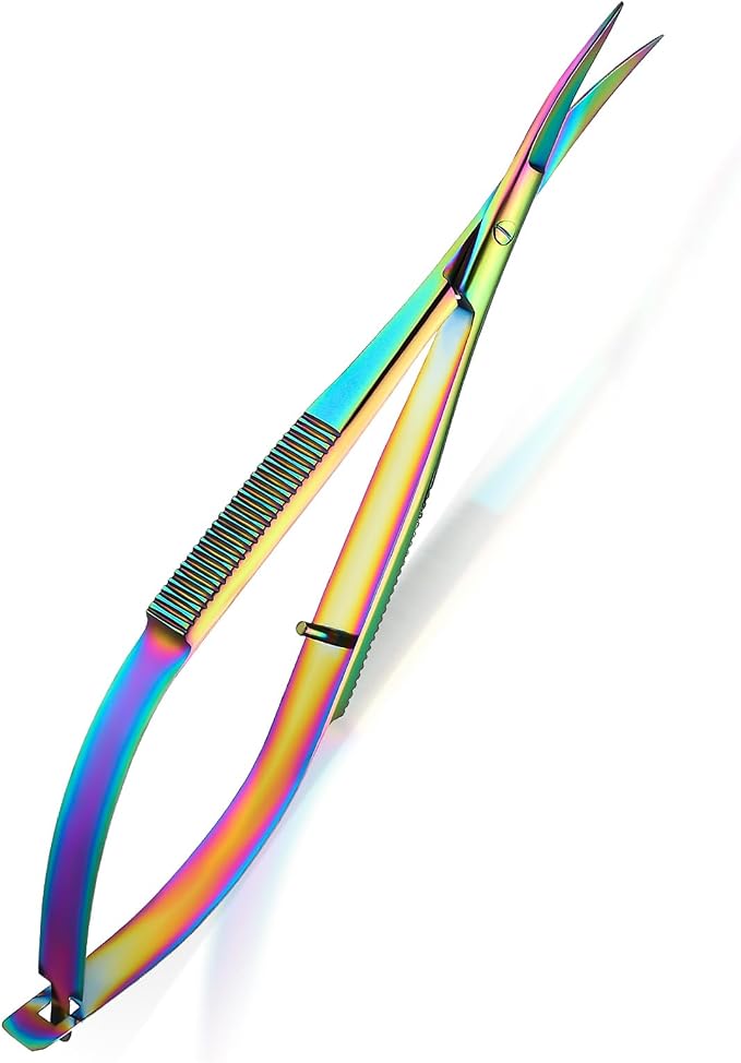Hicarer 4.7 Inch Curved Stainless Steel Squeeze Scissors Grooming Trimming Scissors Eyebrow Embroidery Sewing Thread Snips Curved Tip Clippers Craft(Multicolor)