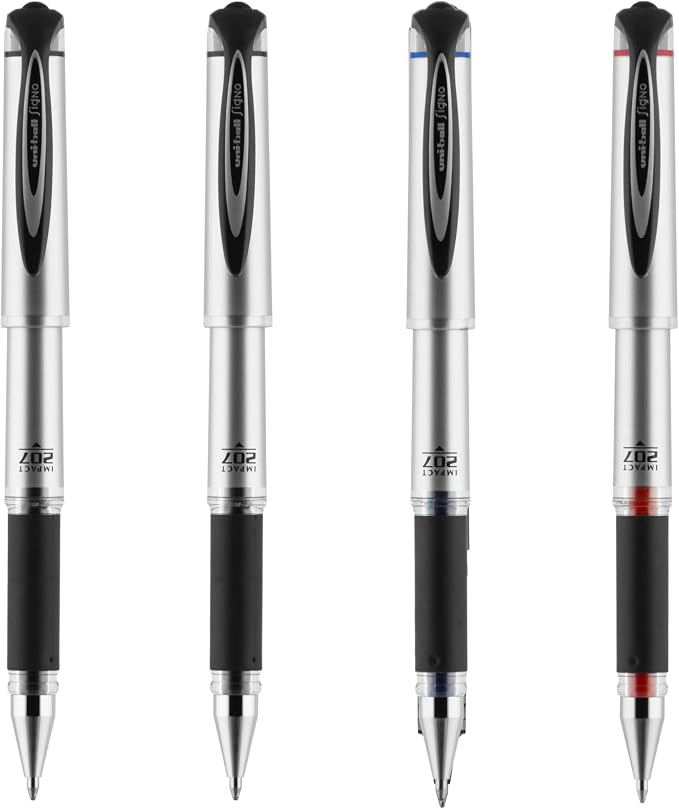 uniball 207 Impact Gel Pens, Bold Point (1.0mm), Assorted Colors, 4 Pack