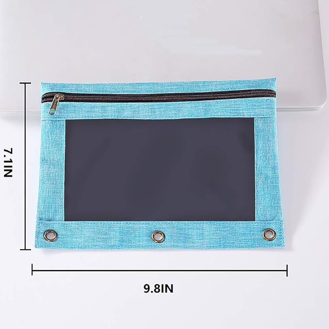 3 Rings Binder Pencil Pouch, Pencil Case with Clear Window (Grey&Blue 2pack)