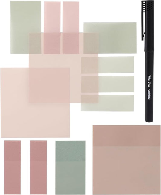 Mr. Pen- Transparent Sticky Notes Set, 200 Sheets | Transparent Sticky Notes and Planner Tabs with Black Fineliner Pen for Bible Study, Office, School, Planning