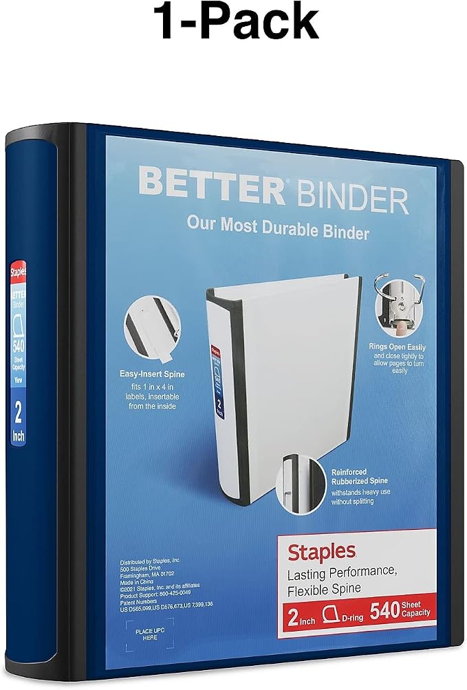 Staples Better Binder 2-Inch 3-Ring Binder, Blue – Heavy-Duty Binder for School & Office Organization