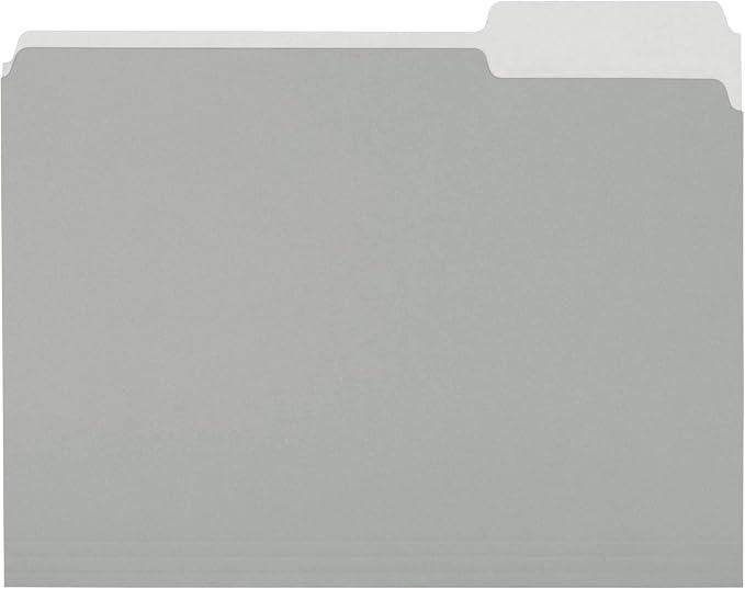 Amazon Basics File Folders for Organization, Letter Size, 1/3 Cut Tab, Gray, (Pack of 360)