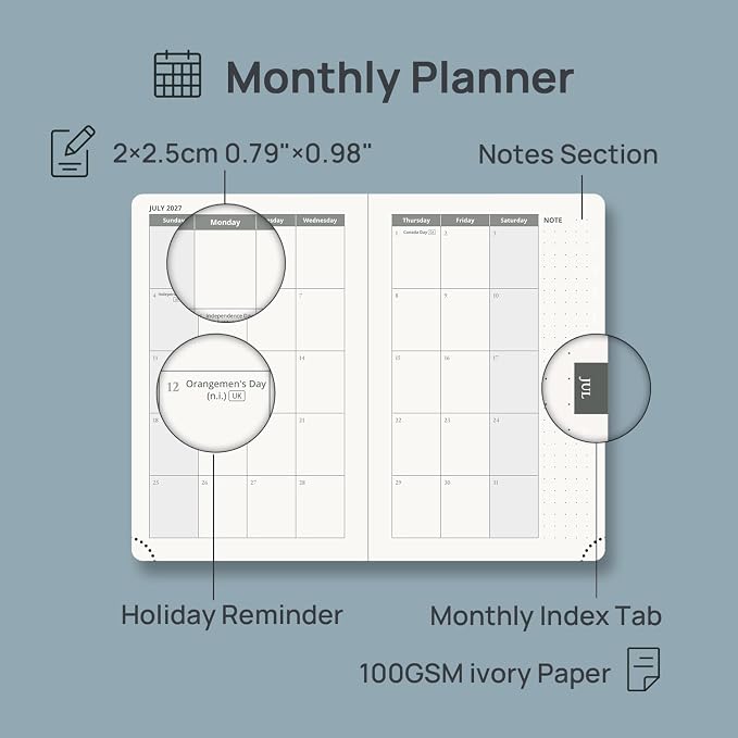 POPRUN 2027 Pocket Planner Weekly and Monthly (Purse Size-4'' x 6.25'') | Pocket Daily Calendar (Jan 2027 - Dec 2027) Appointment Book with Lined Sections, Leather Hardcover, 100GSM - Lavender