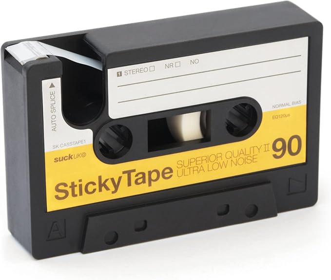 Suck UK Tape Dispenser - Retro Cassette Tape Dispenser Desk - Retro Desk Accessories - Novelty Office Accessories - Sticky Holder - Double Sided Organiser - Old School Stationery Gift - Refillable