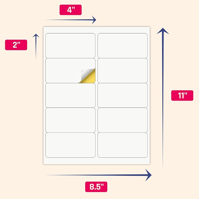 (2" x 4") 30 Sheets, Printable White Sticker Labels, Laser/Inkjet Printing - Matte, 10 per Page