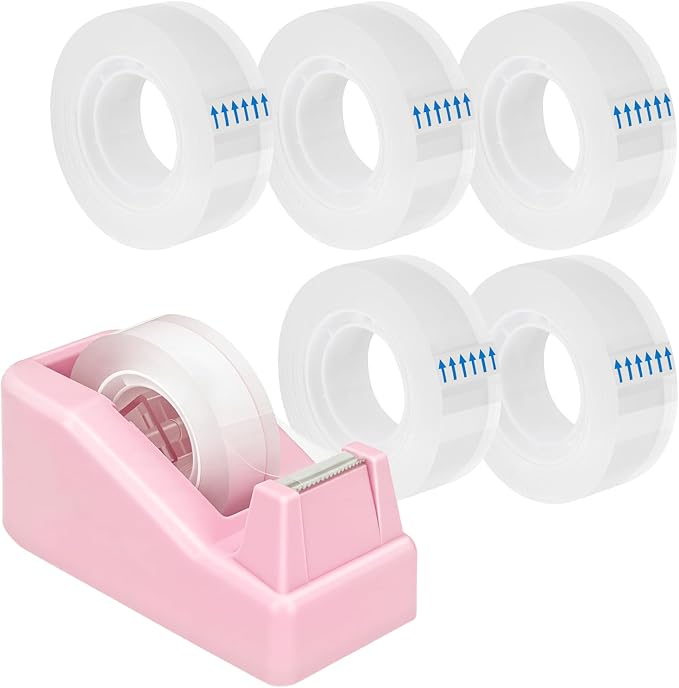 Lightweight Desktop Tape Dispenser, Tape Holder with 6 Rolls Transparent Tape, Stable Non-Skid Base for Office, Home & School, 1-Inch Core (0.71 in x 1000 in Each)