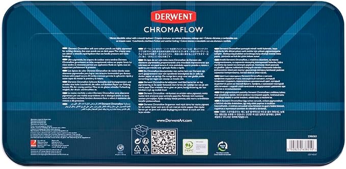 Derwent Chromaflow Pencils, Set of 150 in Tin, 3.5mm Round Core, Premium Core Strength, Blendable with Smooth Texture, Ideal for Drawing, Coloring & Layering, Professional Quality (2306263)