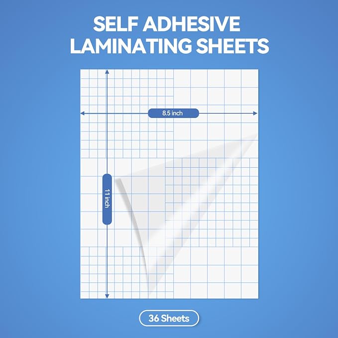 36 Sheets Transparent Laminate Sheets Self Adhesive Laminating Sheets | 8.5x11 inch Waterproof Cold Lamination Sheets Vinyl Overlay Film for Sticker Paper, Cricut Crafts, Photo -100% Clear