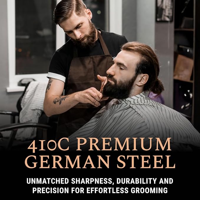 Ontaki 5" Beard & Mustache Scissor with Combs for Men - Rose Gold | 410C Durable German Steel, Ergonomic Travel Friendly Design for Facial Hair - Beard Grooming Kit & Case Perfect for Styling