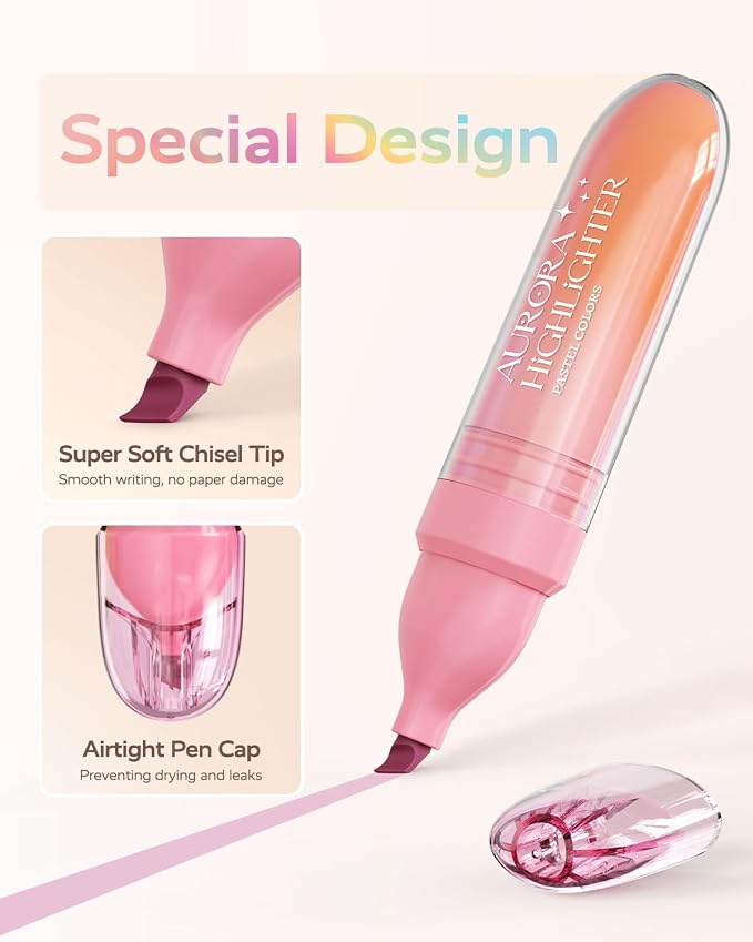 Four Candies 12 Pcs Highlighters Assorted Colors, Cute Pastel Highlighter Set, Dry Quickly, Soft Chisel Tip, No Bleed Highlighter, Aesthetic Highlighters