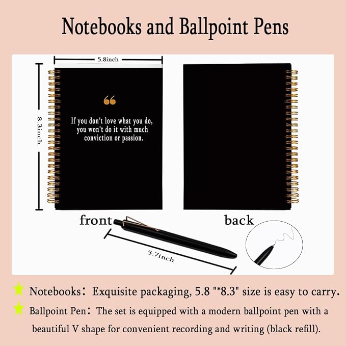 Professional Passion Quote Notebook with Pen Set, A5 Spiral Inspirational Journal for Work, 160 Pages College Ruled Office Stationery, Coworker Goodbye Gift, Employee Appreciation Present