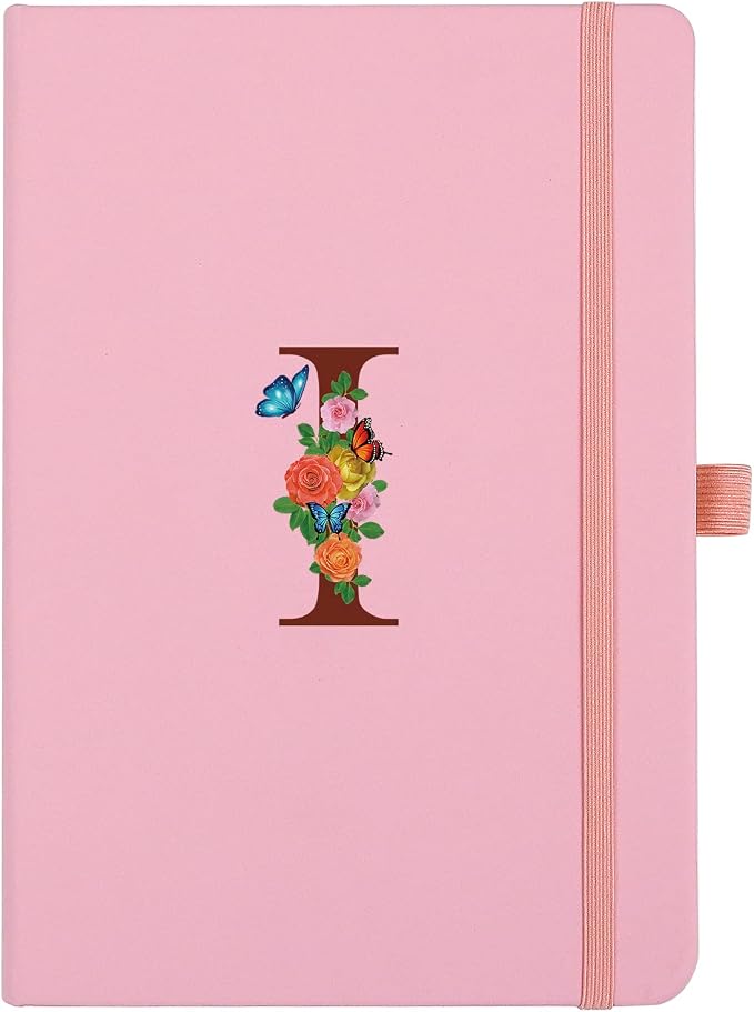 Pink Notebook for Women, 5.7"X8.3" A5 Journal Notebook with Letter I, Dual-Sided Writing Notebook with Dividers, Cute Leather Journal for Work, Business, School, Meetings, Travelers, Small Notebook