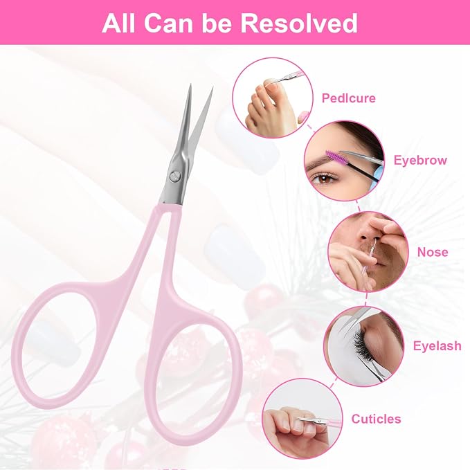 CGBE Cuticle Scissors, Extra Fine Curved Eyebrow Scissors, Pink | Stainless Steel, Round Handle, Precise Pointed Tip, Hangnail And Dry Skin Trimming, Russian Manicure Care