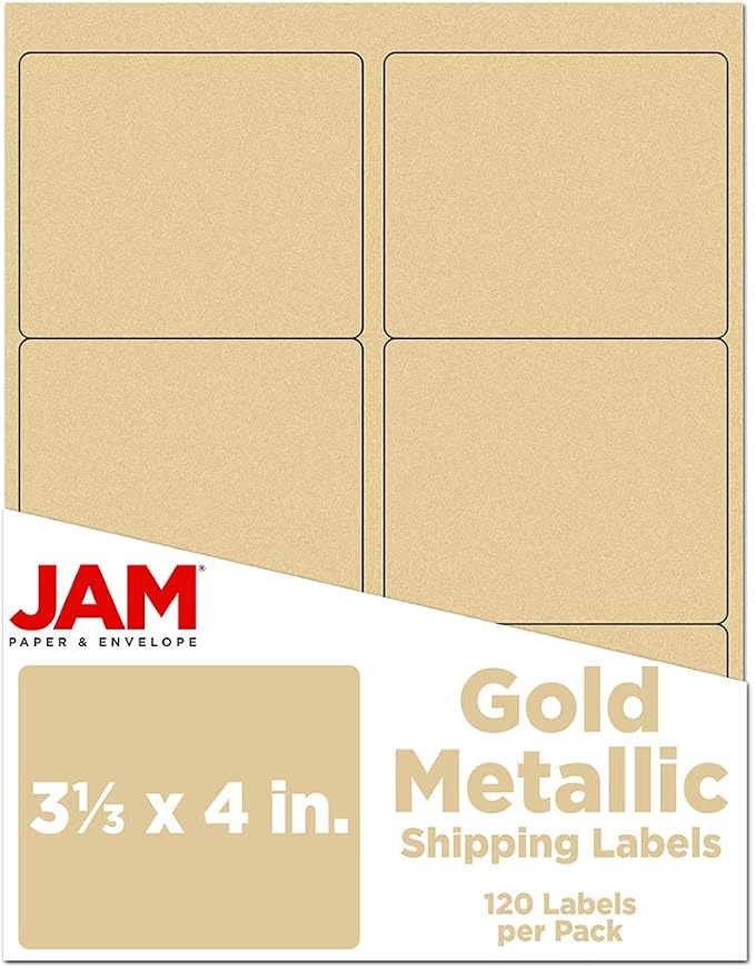 JAM PAPER Shipping Address Labels - Large - 3 1/3 x 4 - Metallic Gold - 120/Pack