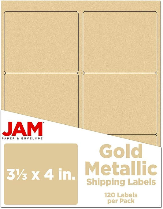 JAM PAPER Shipping Address Labels - Large - 3 1/3 x 4 - Metallic Gold - 120/Pack