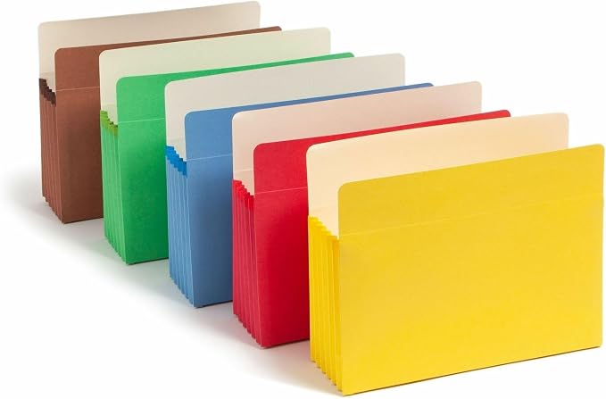 Smead File Pocket, Straight-Cut Tab, 5-1/4" Expansion, Letter Size, Assorted Colors, 5 per Pack (73836)