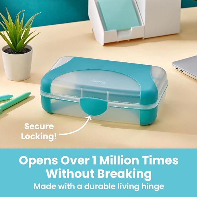 LockerMate by Bostitch Hard Pencil Case, Durable Plastic Pencil Box, Kid-Friendly Design, Teal & Clear