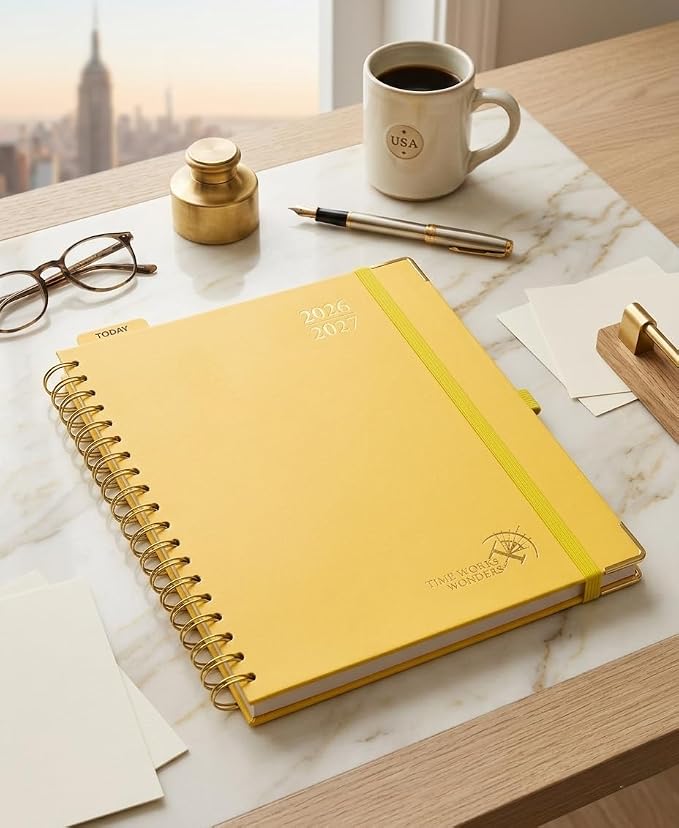 POPRUN 2026-2027 Weekly Planner 10" x 8"Weekly and Monthly Planner Calendar | Jul 2026 - Jun 2027，Daily Agenda Book & Appointment Book with Hourly Schedule, Tabs, Hardcover- Light Yellow