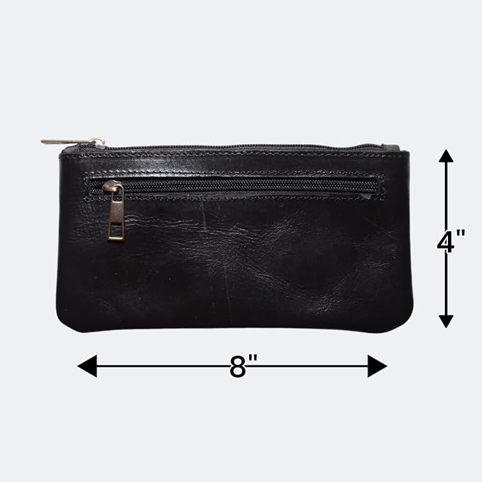 Vintage Leather Pencil Case Pouch, Pen Pouch for Work and University, for Men and Women Elegant & Practical Brown Leather Pencil Cases for Adults Perfect for Office (Black) (Black)
