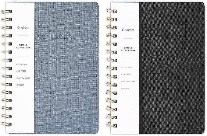 Spiral Notebook-5.75" x 8.125" College Ruled Journal with Inner Pockets and 160 Pages,PU Leather Cover Business Journal, Twin-Wire Binding Notebook Perfect for Office & Home School Supplies 2 pack Reefblue/Black