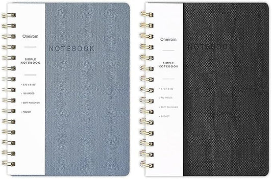Spiral Notebook-5.75" x 8.125" College Ruled Journal with Inner Pockets and 160 Pages,PU Leather Cover Business Journal, Twin-Wire Binding Notebook Perfect for Office & Home School Supplies 2 pack Reefblue/Black
