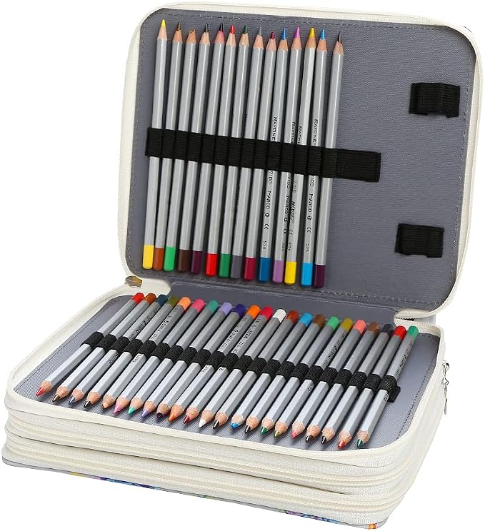 120 Slots Colored Pencil Case Organizer 3-Layer | Twill Oxford fabric Pencil Case Holder with Handle Strap Pencil Box Large for Colored Pencils Watercolor Pencils
